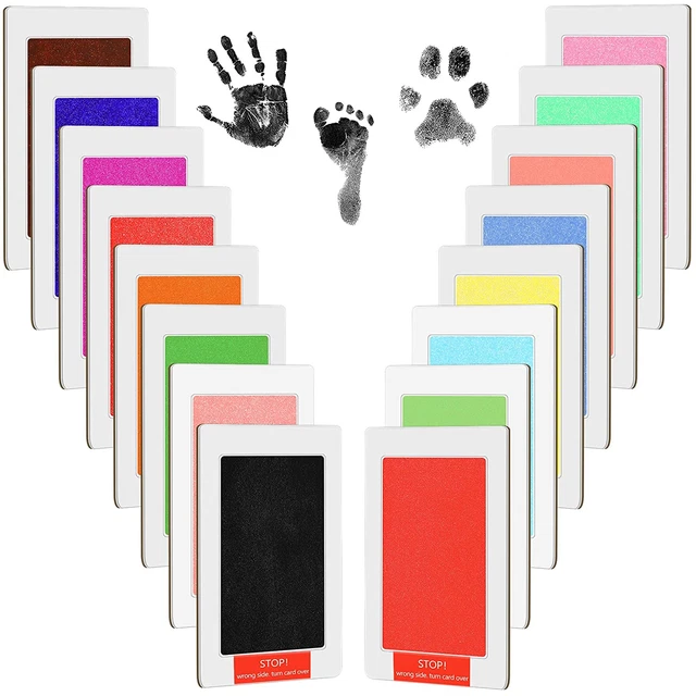 48 Pcs Inkless Baby Footprint Kit Includes 16 Pcs Colorful Ink Pad and 32 Pcs Im