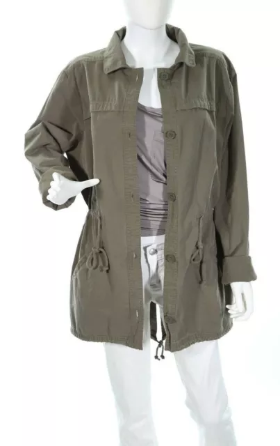 Free Press Womens Green Button Draw String Closure Military Jacket Size Large
