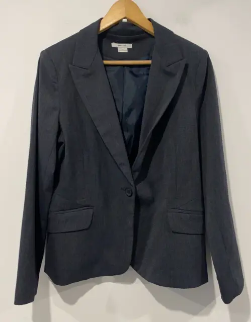 Barkins Suit Jacket Womens Size 14 Dark Grey Lapel Long Sleeve Button Pockets
