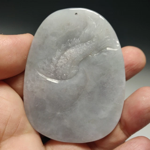 Chinese Exquisite Handmade dragon carving Jadeite Jade Pendant 3