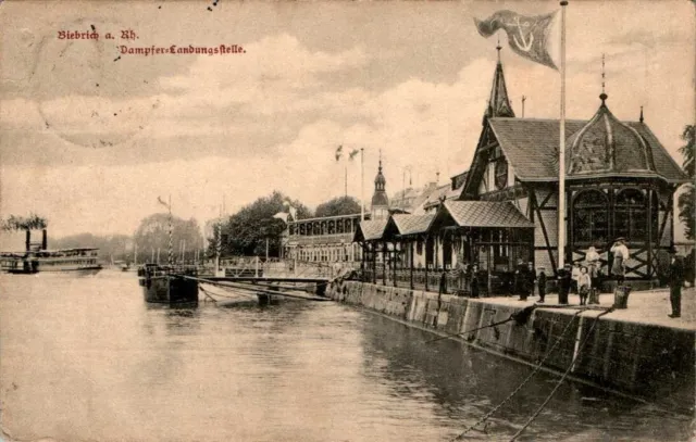 Ak Gruss Aus Wiesbaden Biebrich Dampfer Landungsstelle 1913 Hessen