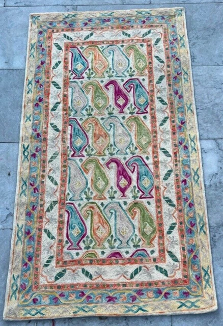 French Style Vintage Aubusson Handmade Boho Aubusson Rug Needle Point Rug 2x4 ft