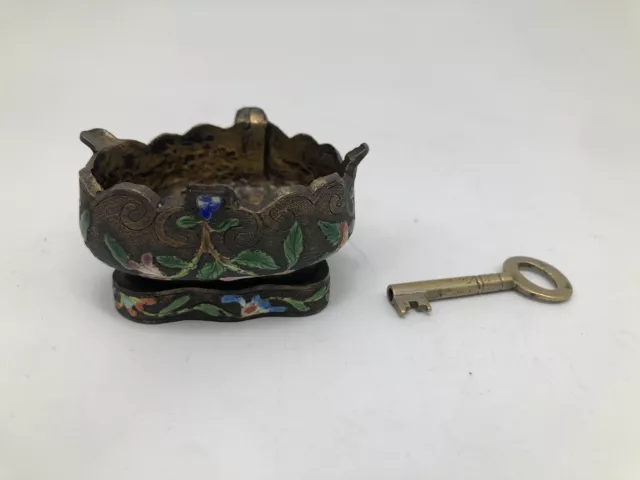 2 Items Stamped China metal painted little dish and a key