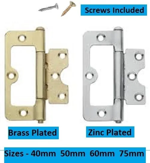 Door Flush Hinges WITH SCREWS Non Mortice Easy Fit Cabinet & Cupboard & Louvre