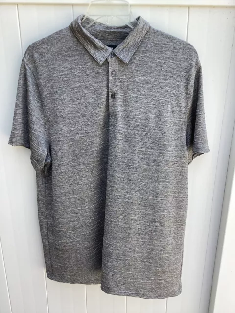 Alfani Mens Gray X-Large Striped Textured Stretch Short Sleeve Polo Shirt