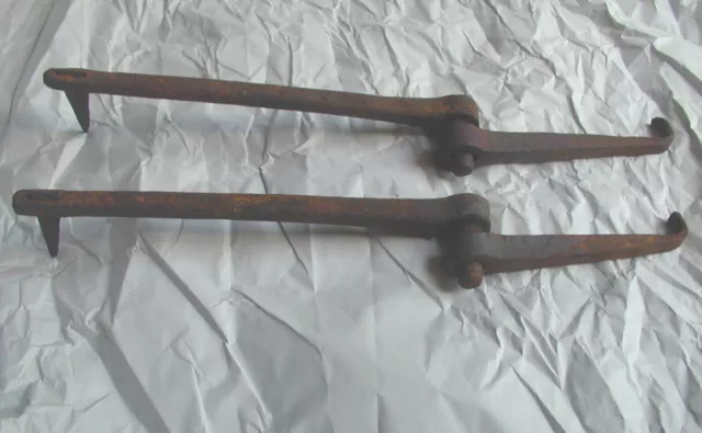 Antique Pair of Blacksmith Hand Forged Barn Door Gate Hinges Hook & Pintle Strap