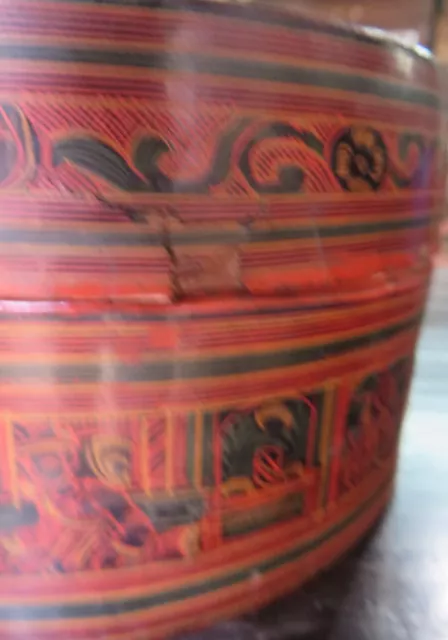 Antique Lacquer Betel Nut Burmese Cinnabar Box Early (Kun-It)- 3.2" x 6.0" dia. 3