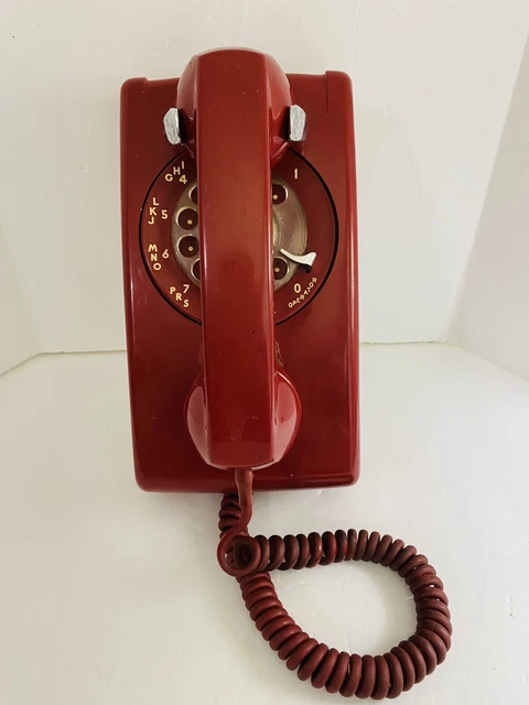 Vintage Bell System Rotary Wall Phone Deep Red Color NOT Tested Movie Prop