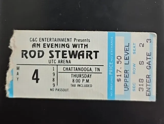 1989 Rod Stewart Out Of Order Tour Chattanooga Concert Ticket Stub Faces