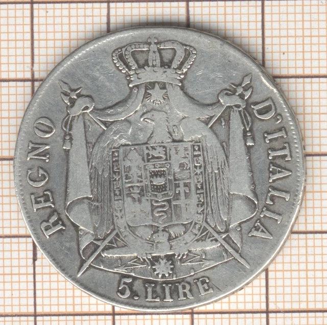 NAPOLEON KÖNIGS D'ITALIEN 5 Lira 1807 Milan Figuren Die Datum Abstand