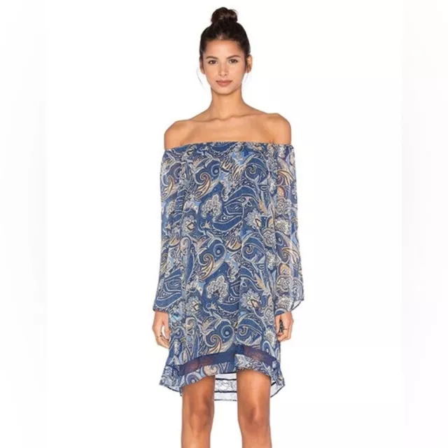 Alice + Olivia Cari Off Shoulder Dress In Mosaic Paisley Size L