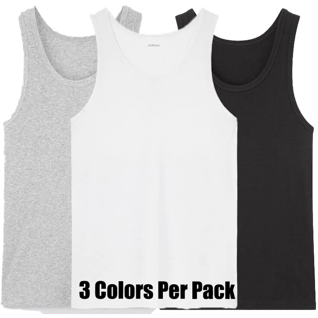 3 PACK MENS 100 Cotton Tank Top AShirt Wife Beater Undershirt Black