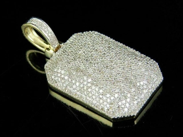 2.10Ct Round Cut Real Moissanite Men's Dog Tag Pendant 14k Yellow Gold Plated
