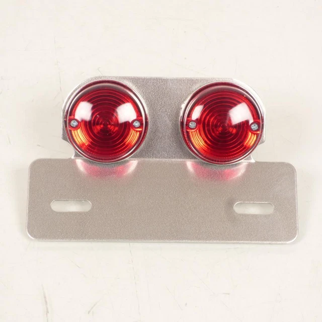 Feu Arrière Rond Moto 12V - Universel, Rouge - Freinage Et Plaque - Métal Et Plastique