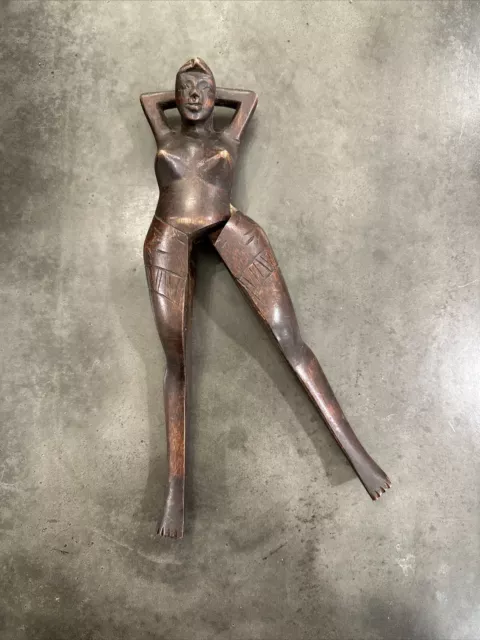 VTG Lina Vizcarra-Oandasan Hand Carved Wooden Nude Female Nut Cracker