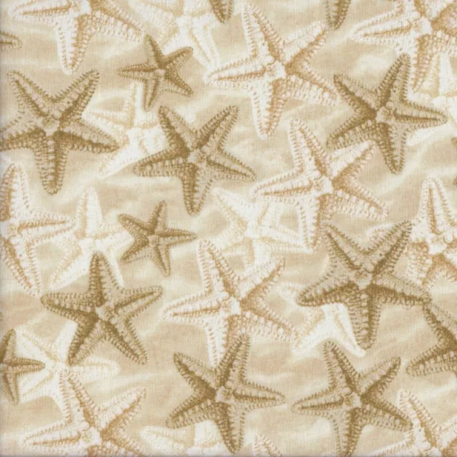 NEW Starfish on Beige Beach Nature Landscape Quilting Fabric 1/2 Metre