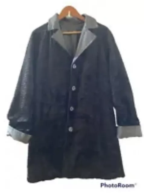Bernardo Leather Overcoat Jacket Coat Reversible Size S Textured Velour Black 3