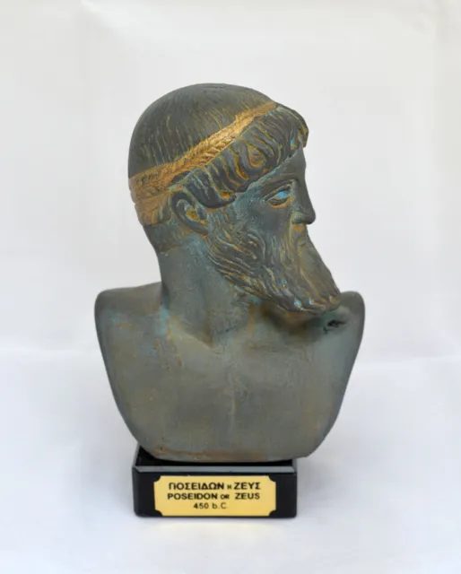 Zeus or Poseidon Ancient Greek God sculpture statue bust artifact green
