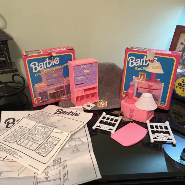 Lot Of 2 Barbie Furniture Bedside Table, Entertainment Ctr 1992 W Boxes Not Comp