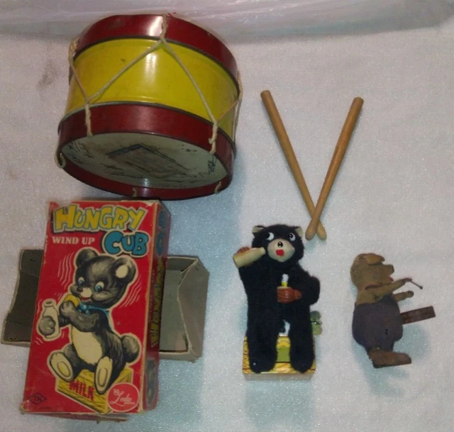 LOT jouet ancien automate vintage ours bear SCHUCO cochon 1934 tambour toy JAPAN