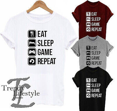 Eat Sleep Game Repeat Print Gaming Trendy Geek  Boys Unisex T-Shirt 4 Colors