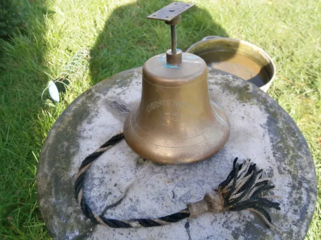 Vintage Ceiling Mount Chased "Chesterfield 33" Pub Ship Boat Home Bar Brass Bell