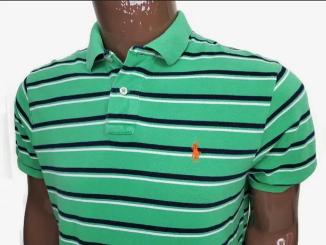 Ralph Lauren Mens Polo Custom Fit Green Blue White Large Orange Pony