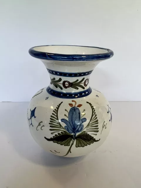 Majolica Gvertes Sevilla Spain Hand Painted Ceramic Vase 4.5” VTG