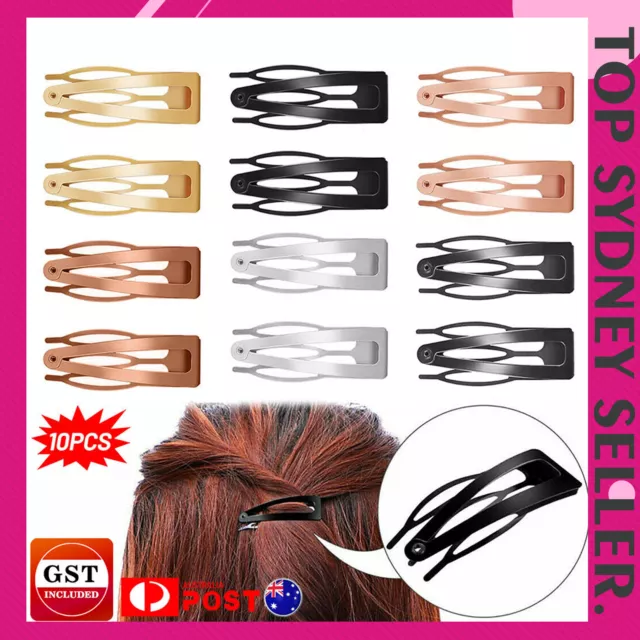 10PCS Hair Side Clips Metal Snap Barrettes Women Double-grip Hair Styling Tools