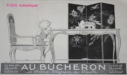 PUBLICITE AU BUCHERON MOBILIER ART DECO MEUBLE 1924 french ad R VINCENT PUB