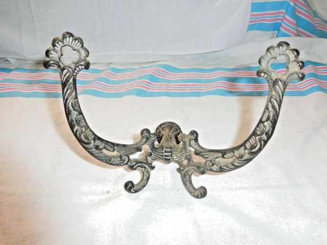 Antique ~ Salvage ~ Large Embossed Cast Iron Double Hat/Coat Hook 8" wide  #2417