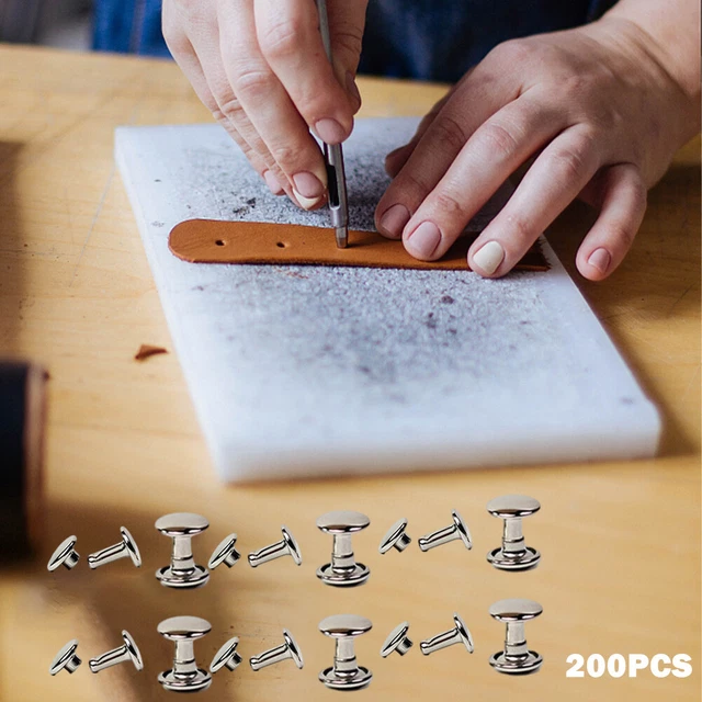 200pcs Multi Purpose Leather Rivets Tubular Metal Belt Repair Double Round Cap