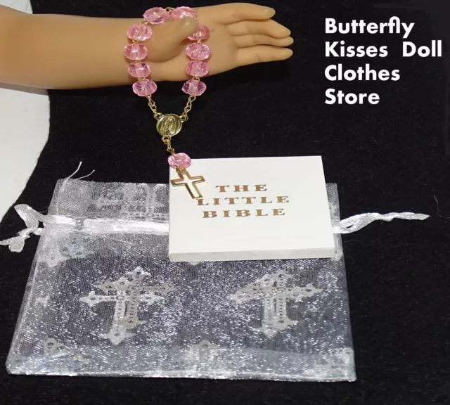 Pink Rosary Beads+ Bible Communion 18" Doll Clothes Accessory For American Girl