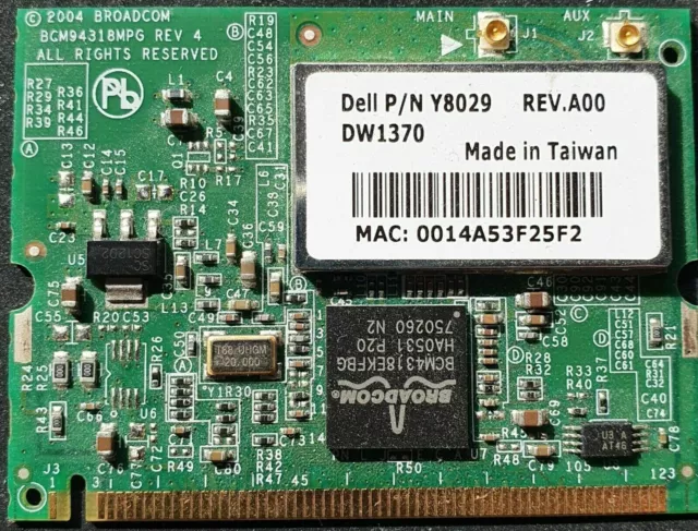 Dell T9016, Dw1370, Pci Card, Bcm94318Mpg, 54Mbps 802.11G, Dell Dw1370/Box-7-Dt