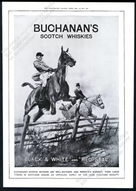1915 steeplechase horse jumping art Buchanan's Scotch BIG UK vintage print ad