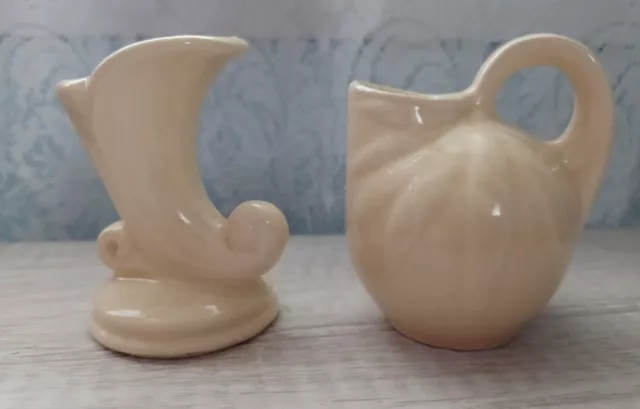 Vintage Shawnee Miniature Pottery Pitcher Jug Horn USA Lot Of 2