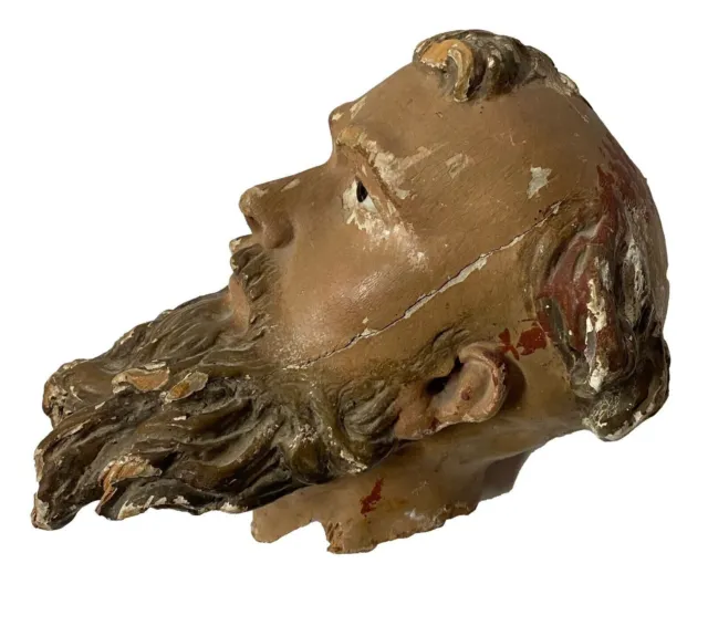 Antigua talla policromada de la cabeza San Fidel de Sigmaringa XVII. 23x15x14.
