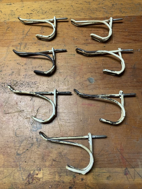 7 Vintage Bent Wire Screw in Wall Hooks Hat Coats Jackets Closet Coat Room 3"