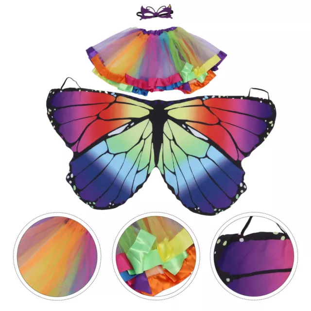 Wing Costumes Eye Cover Fairy Wand Tutu Skirt Headdress for Kids Show Party