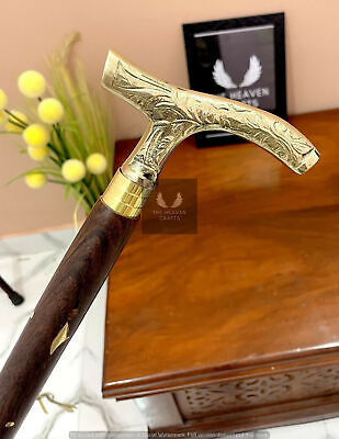 Solid Brass Designer Handle Walking Cane Wooden Stick Antique Style Gift Item