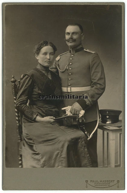 Orig. KABINETT Foto Portrait Offizier m. Schützenschnur Frau in HANNOVER