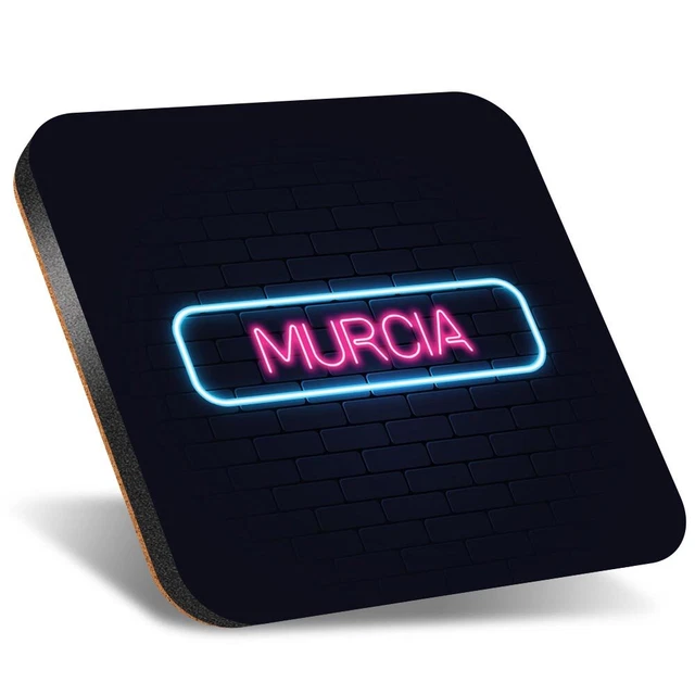 1x Square Coaster 12cm Neon Sign Design Murcia City Spain #350057