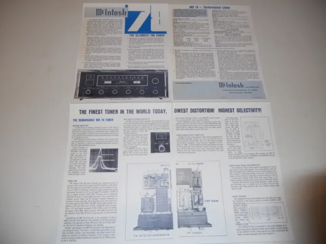 McIntosh MR-78 Audiophile Tuner Brochure, 4 pg Specs+Articles+Info 1972