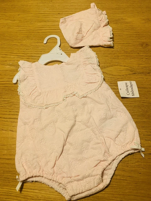 CATHERINE MALANDRINO MINI Romper With Matching Bonnet Baby Girl 3