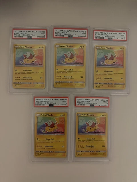PSA Lot 5x - Ash's Pikachu SM108 - Black Star Promo I Choose You! PSA 9