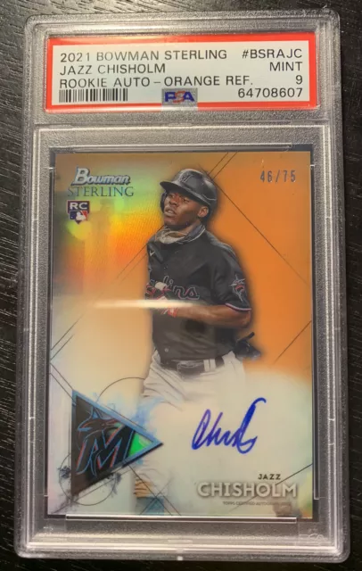 2021 Bowman Sterling Jazz Chisholm Rookie Orange /75 PSA 9 Marlins #BSRA-JC RC 2021 Bowman Sterling Jazz Chisholm Rookie Orange /75 PSA 9 Marlins #BSRA-JC RC