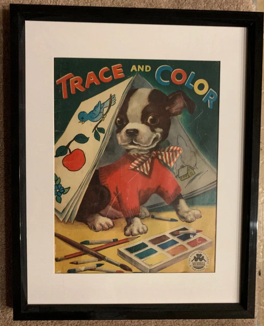 Vintage Trace and Color Boston Terrier Picture in frame Merrill Publishing