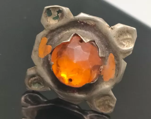 Extremely Rare Ancient Roman Ring In Vintage Bronze Intaglio Orange Stone