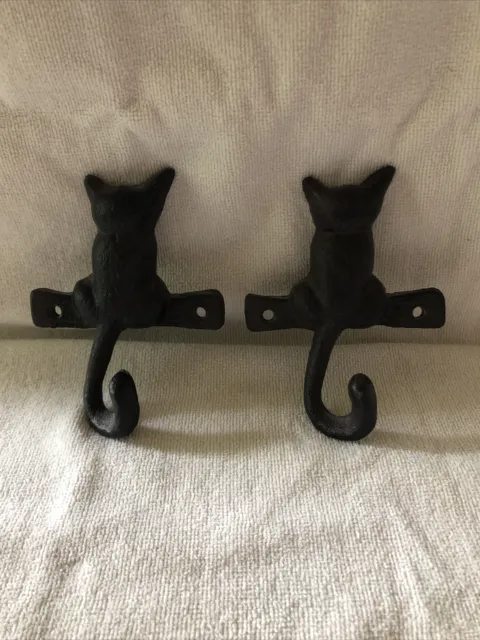 Cast Iron Cat Coat Hook Pair For Hats Keys Towels Home Decor