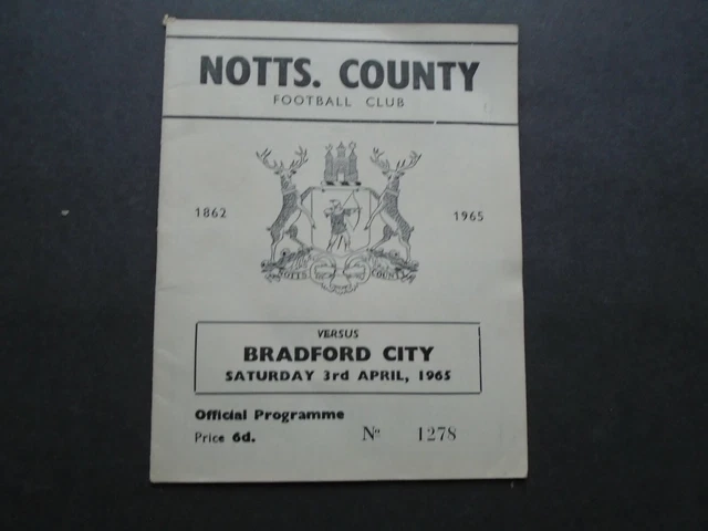 FOOTBALL PROGRAMME:  NOTTS COUNTY v BRADFORD CITY - DIV IV - 3/4/1966